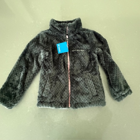 NWT Columbia Girls' CXS Fire Side Sherpa Full Zip Gray & Pink New 100% Polyester - Picture 1 of 9